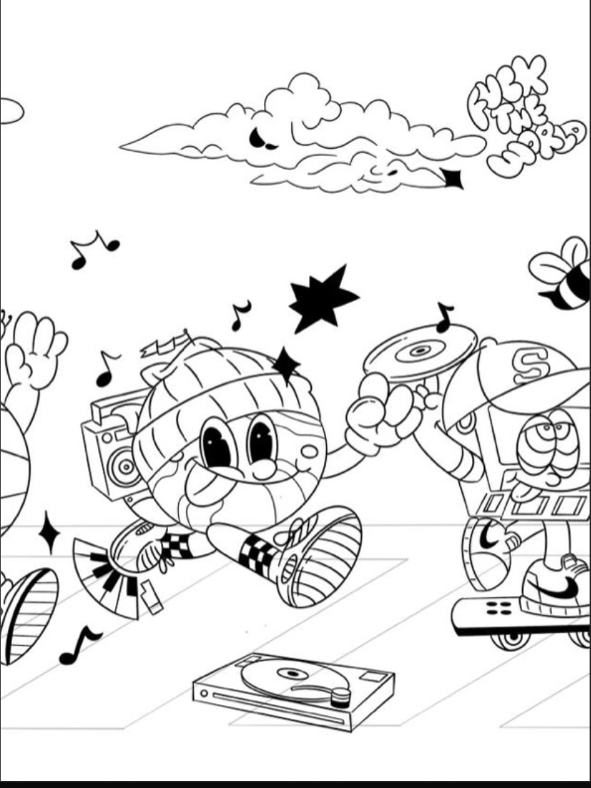 Illustration num&eacute;rique : line-art complet en noir et blanc